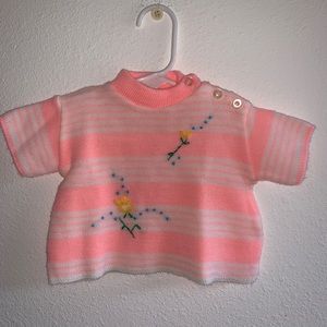 Vintage Novelty Knits pink stripe floral sweater